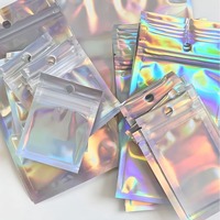 Sacs PE à fermeture éclair plate, transparents, holographiques, réutilisables, personnalisés, scellés sur 3 côtés, pour mini bijoux, emballage laser, 100 pièces, vente chaude