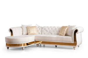 Canapé sectionnel <span class=keywords><strong>contemporain</strong></span> en forme de L WF-K004 avec pied en bois à dossier capitonné et bouton élégant pour meubles de salon - Product Image 4