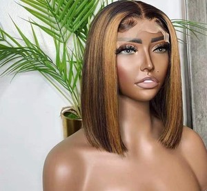 Lutin-perruque Bob lisse Blonde à reflets, coupe Pixie, cheveux naturels blonds, sans perte, cheveux bruts - Product Image 2