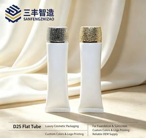 Tubo Cosmético Plano D25 de PE con Logotipo Impreso Personalizado, Tubo Vacío para Base de Maquillaje y Protector Solar con Tapa Decorada con Purpurina - Product Image 4