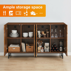 Buffet/Credenza moderne du milieu du siècle en noyer, sculpté géométriquement, avec pieds en métal, meuble de rangement polyvalent pour salon et salle à manger - Product Image 6