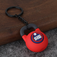 Porte-clés en caoutchouc de fitness écologique à motif de dessin animé, mini haltère, plaque d'haltère, kettlebell, style sportif, vente chaude