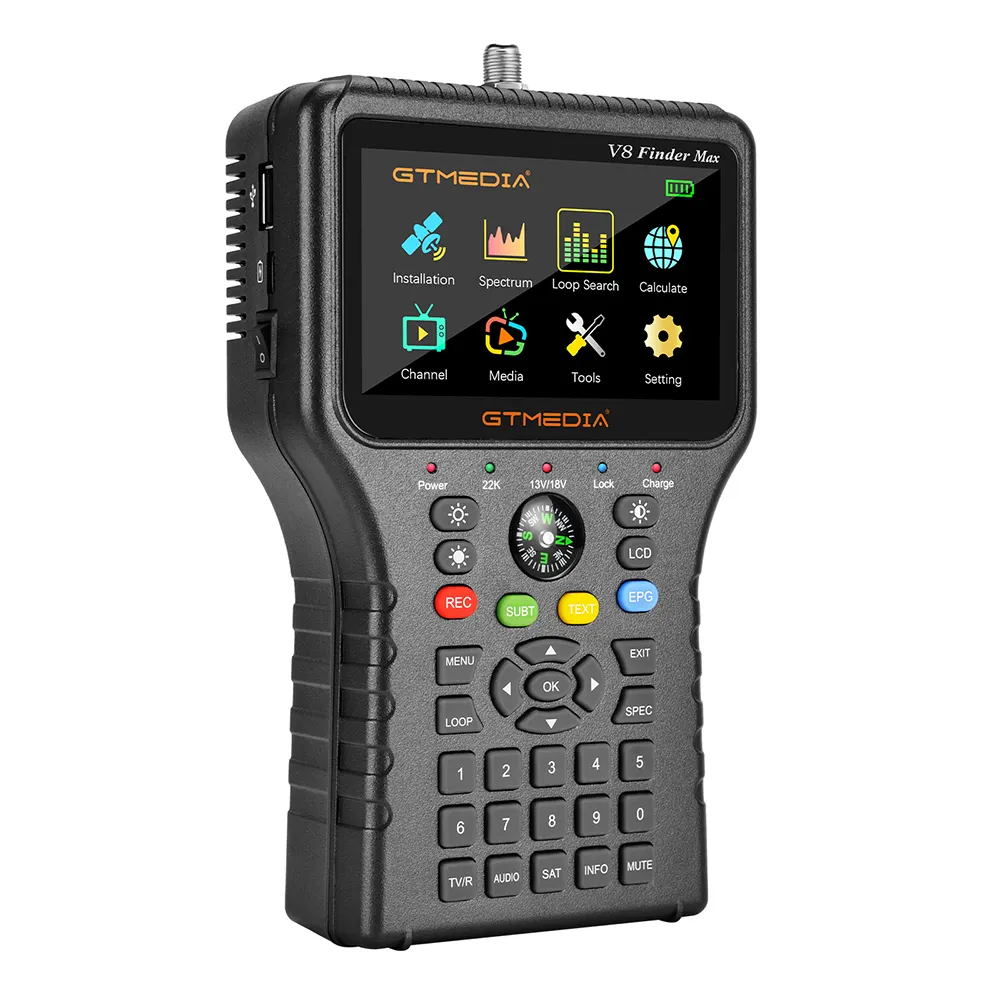 GTMEDIA V8Finder Max LCD Digital FTA Receiver Detector DVBS2/S2X Signal Measuring H.265 Satellite Meter Finder