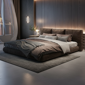 <span class=keywords><strong>Letto</strong></span> <span class=keywords><strong>Matrimoniale</strong></span> Furnistyle di Lusso Leggero e Minimalista Moderno con Testiera in Vera Pelle, Struttura in Legno di Pino, Base <span class=keywords><strong>a</strong></span> <span class=keywords><strong>Molle</strong></span>, Stile Futon Tatami - Product Image 3