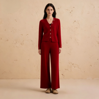 Cardigan en cachemire 100% pour femmes, col en V, pull en tricot épais rouge