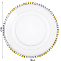 Assiette de présentation en acrylique blanc de 13 pouces avec bordure perlée dorée, réutilisable, incassable, décorative, pour la décoration de table de mariage