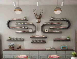 Modern Beauty Salon Wall-Mounted White Wood Nail Polish Wall Display Rack - Product Image 1