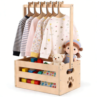 Panier de rangement en bois massif pour fête prénatale avec 6 cintres