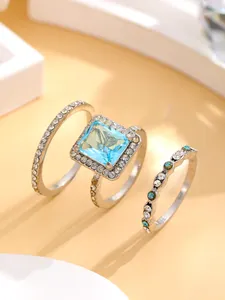 Jewelry European Style Square Trend Fashion Wind Zircon Diamond Heart Of The Ocean Women Set Ring