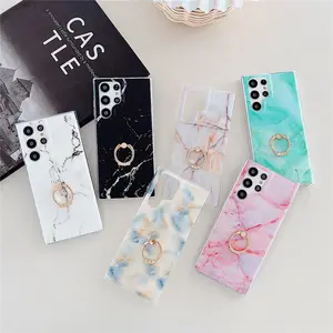 Frosted Marble Phone Case For Samsung Galaxy S22 Ultra S21Plus With Finger Ring Holder Soft Back Cover