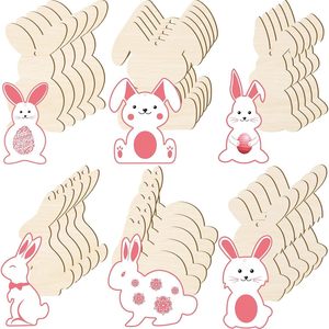 Decoraciones colgantes de madera con forma de conejo para manualidades de Pascua, pintura y graffiti, uso en interiores - Product Image 1