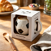 Mug à café en céramique de 300 ml avec logo personnalisé, motif ballon de football en relief 3D, cadeau sportif en porcelaine pour les passionnés de football