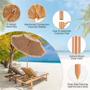 Parasol de terrasse en paille de 7,2 pieds avec mât en bois, inclinaison réglable, base pour jardin, utilisation extérieure en cour - Product Image 5