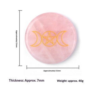Pietre Ornamentali Piccole in Cristallo Rosa Naturale, Base Rotonda in <span class=keywords><strong>Pietra</strong></span> Energetica, Intaglio Albero della Vita, Stella, <span class=keywords><strong>Luna</strong></span>, Pentagramma - Product Image 5