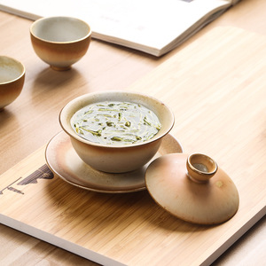 Japanese Retro Coarse <b>Clay</b> Kiln Change Glaze Cover Bowl With Gold Edge Ceramic Teacup <b>Set</b> - Product Image 5