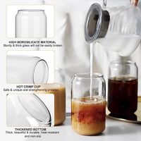 Couvercle en verre de canette de bière avec trou de paille, gobelets en verre à large bouche, brosse droite et incurvée, Soda Pop, 16oz, 4 ensembles