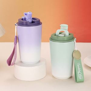 304 Stainless Steel Insulated <b>Cup</b> Gradient Color Coffee Mug with <b>Straw</b> and Rope Portable Dual Use <b>Cup</b> - Product Image 4