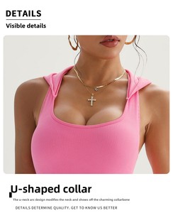 Body de Fitness ligero de secado rápido para mujer, sin mangas, sin costuras, acanalado, ajustado, diseño con capucha, cuello cuadrado, <span class=keywords><strong>Spandex</strong></span>/nailon deportivo - Product Image 4