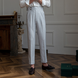 2024 nouveau printemps et été hommes Naples droite taille haute gris clair confortable affaires polyvalent pantalons longs hommes - Product Image 1