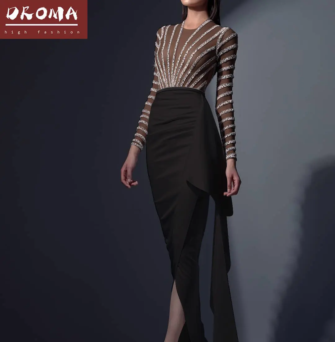 Droma 2023 nuovo design hot style high fashion party wear elegante manica lunga hip wrap vestito aderente donna sexy
