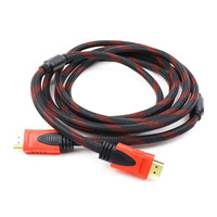 Câble HDTV en maille rouge de 15 mètres avec double noyau de ferrite, longueur complète pour ordinateur personnel
