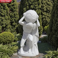 YOUFINE Marbre Atlas Tenant Monde Sculpture Figure Mythologique avec Globe pour Campus Extérieur Espace Public Art Décor