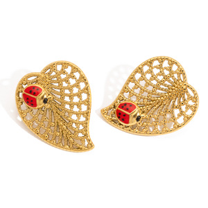 Pendientes de mariposa y hoja de acero inoxidable con diseño de insecto, joyería para uso diario - Product Image 5