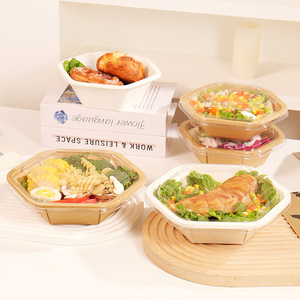 600ml 800ml 1000ml 1200ml Microwave Disposable Food Container Kraft <b>Paper</b> Takeout Hexagonal Packaging Box Salad <b>Bowl</b> - Product Image 3