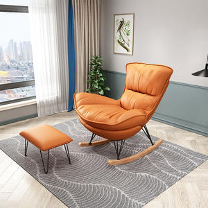 Sillones Mecedores Modernos de Cuero con Reposapiés, Estructura de Madera Maciza, Sofá Cama Reclinable Ecológico para Dormitorio <span class=keywords><strong>y</strong></span> Sala de Estar - Product Image 3