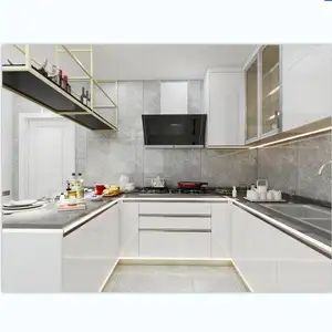 YAMAN-armario de cocina de línea recta, lacado blanco de alto brillo, Moderno