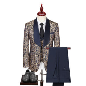 Costume 3 pièces élégant pour <span class=keywords><strong>homme</strong></span>, tissu jacquard TR luxueux, costume de banquet pour <span class=keywords><strong>homme</strong></span> - Product Image 2