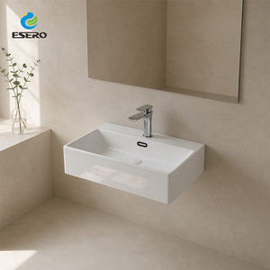 Lavabo de pared rectangular de cerámica blanca personalizado OEM, fácil de limpiar, para proyectos hoteleros - Product Image 4