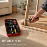 Kit de 41 outils tout-en-un : tournevis, clé à molette réglable, cliquet, embouts et douilles, dans une boîte métallique, pour réparations domestiques