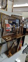Table console en verre miroir or rose scintillant avec diamants concassés