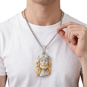 Pendentif Visage de Jésus en Argent Sterling 925 et Moissanite, Collier Charme Iced Out, Bijoux Hip Hop à Micro-Incrustation - Product Image 1