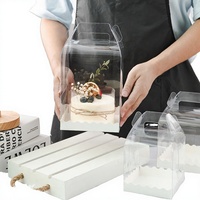 Boîte à gâteau transparente surélevée avec poignée, en gros, gaufrée, de qualité alimentaire, portable, pour desserts d'anniversaire