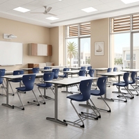 Conjunto de Mesa y Sillas Dobles de Tablero Laminado, Muebles Escolares, Conjunto de Escritorio y Silla para Estudiantes