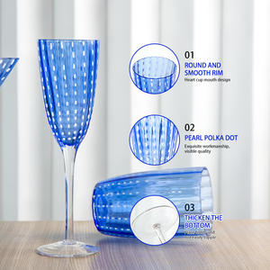 Lot de Verres Créatifs en <span class=keywords><strong>Verre</strong></span> Bleu Sans Plomb, Flûtes à Champagne et Verres à Cocktail en Cristal à Pois Blancs - Product Image 4