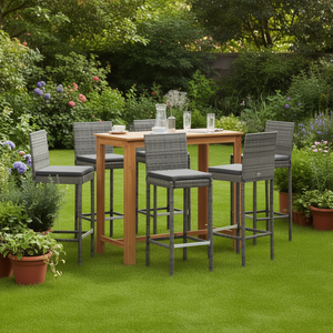 Ensemble de bar de jardin gris anthracite en teck, 6 places, mobilier d'extérieur au design contemporain - Product Image 2