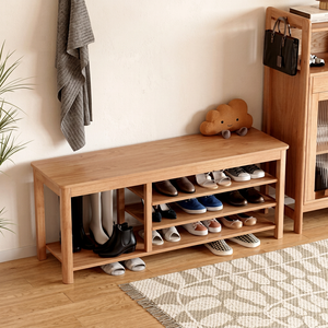 Modern <b>Wood</b> Entryway Bench with Storage Shelf for Home Living Room Furniture - Product Image 2