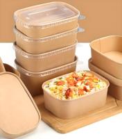 Boîte à emporter en papier kraft rectangulaire jetable écologique directe d'usine de 1000ml avec couvercle 300gsm pour les restaurants