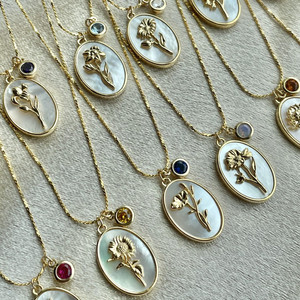 Collier tendance avec pendentif fleur de naissance en relief plaqué or, 12 mois, coquille ovale, matériau principal en cuivre, religieux chrétien - Product Image 6