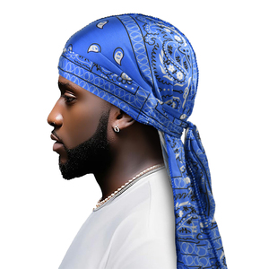 <span class=keywords><strong>Durag</strong></span> en Soie Imprimé <span class=keywords><strong>Motif</strong></span> Améba avec Longue Queue pour Soins Capillaires et Sport, Unisexe, Vente en Gros - Product Image 5