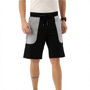 Shorts Bermuda pour homme à blocs de couleur avec poches, taille à cordon de serrage, séchage rapide, style sport décontracté, noir et gris - Product Image 1
