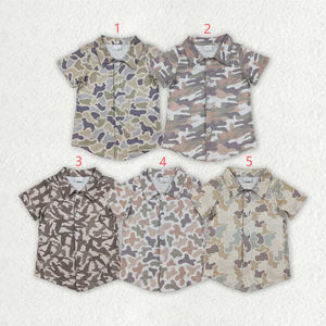 Chemises décontractées à boutons pour petits garçons, manches courtes, col à revers, imprimé camouflage, pour le printemps et l'été (vente en gros) - Product Image 1