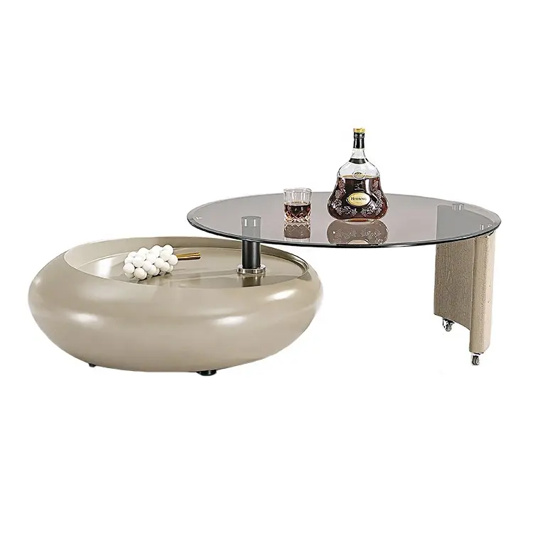 Vente en gros d'usine de luxe moderne rond réglable peut soulever une table basse de stockage rotative à 360 degrés