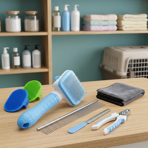 Pet Grooming Brush Set Dog Cat Hair Removal Comb Deshedding Mitt <b>Nail</b> Clipper Scissors Glove Kit Boar Bristle Plastic Handle - Product Image 3