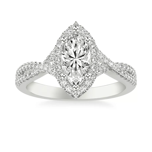 Anillo de compromiso de oro de 14 quilates con doble halo, diamante marquesa cultivado en laboratorio, certificado IGI, VVS D, pavé, con diseño de tallo dividido, joyería para boda. - Product Image 5