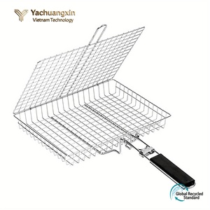 Panier de barbecue pliable en acier inoxydable avec poignée rouge, accessoire de cuisine en plein air - Product Image 4