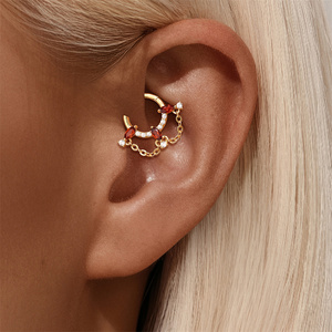 Boucles d'oreilles pendantes géométriques en argent fin S925 avec grenat et zircon, motif marquise, petite taille, bijoux en argent fin - Product Image 5